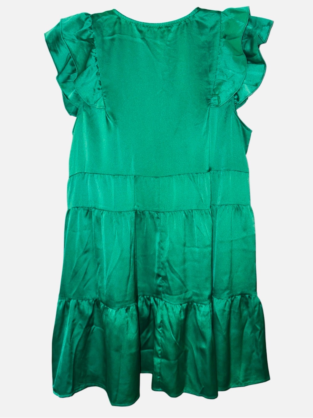 Umgee Tiered Ruffle Sleeve Babydoll Mini Dress XL Green NWT - Picture 4 of 9